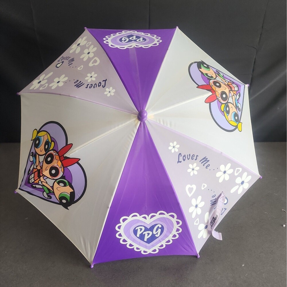 Vintage 2001 Cartoon Network Powerpuff Girls Kids Umbrella - Purple & White Y2K